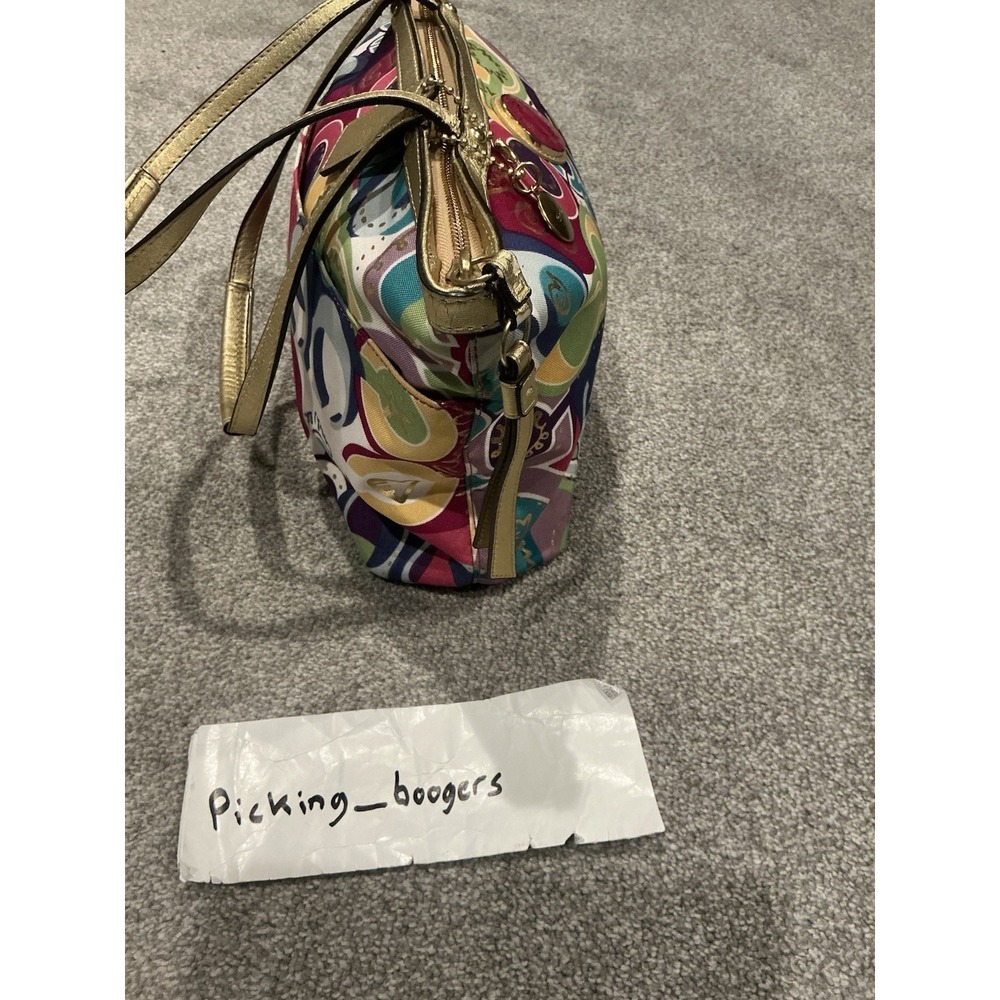 VINTAGE Multicolored Coach Purse Over the Shoulder Bag Y2K Pink & Gold - Picture 3 of 16